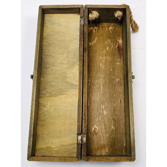 13"x4"x3.5" Rustic Wood Single Bottle Hinged Wine Liquor GIFT BOX Tote Carrier - Picture 8 of 8